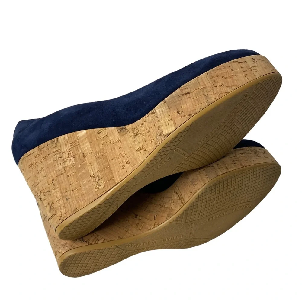 Stuart Weitzman Navy Suede Cork Wedge Pumps - Picture 11 of 11